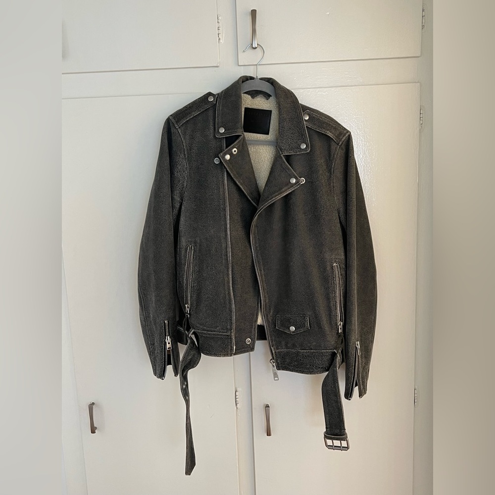 All Saints Medium Gray Leather Jacket